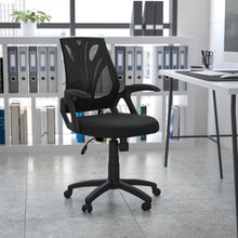 Mid-Back Designer Black Mesh Swivel Task Office Chair with Open Arms [FLF-GO-WY-82-GG]