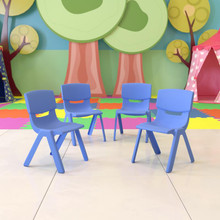 4 Pack Blue Plastic Stackable School Chair with 10.5'' Seat Height [FLF-4-YU-YCX-003-BLUE-GG]