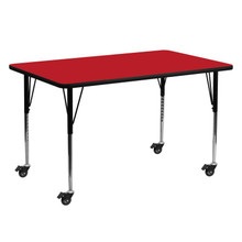 Wren Mobile 24''W x 60''L Rectangular Red HP Laminate Activity Table - Standard Height Adjustable Legs [FLF-XU-A2460-REC-RED-H-A-CAS-GG]