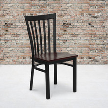 HERCULES Series Black School House Back Metal Restaurant Chair - Mahogany Wood Seat [FLF-XU-DG6Q4BSCH-MAHW-GG]