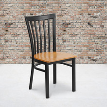 HERCULES Series Black School House Back Metal Restaurant Chair - Natural Wood Seat [FLF-XU-DG6Q4BSCH-NATW-GG]