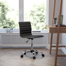 Low Back Designer Armless Black Ribbed Swivel Task Office Chair [FLF-DS-512B-BK-GG]