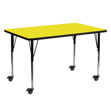 Wren Mobile 24''W x 60''L Rectangular Yellow HP Laminate Activity Table - Standard Height Adjustable Legs [FLF-XU-A2460-REC-YEL-H-A-CAS-GG]