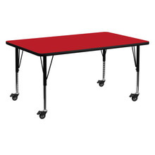 Wren Mobile 24''W x 60''L Rectangular Red HP Laminate Activity Table - Height Adjustable Short Legs [FLF-XU-A2460-REC-RED-H-P-CAS-GG]