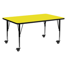 Wren Mobile 24''W x 60''L Rectangular Yellow HP Laminate Activity Table - Height Adjustable Short Legs [FLF-XU-A2460-REC-YEL-H-P-CAS-GG]