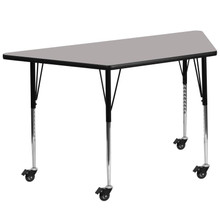 Wren Mobile 29''W x 57''L Trapezoid Grey HP Laminate Activity Table - Standard Height Adjustable Legs [FLF-XU-A2960-TRAP-GY-H-A-CAS-GG]