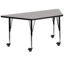 Wren Mobile 29''W x 57''L Trapezoid Grey HP Laminate Activity Table - Height Adjustable Short Legs [FLF-XU-A2960-TRAP-GY-H-P-CAS-GG]