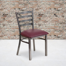 HERCULES Series Clear Coated Ladder Back Metal Restaurant Chair - Burgundy Vinyl Seat [FLF-XU-DG694BLAD-CLR-BURV-GG]