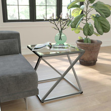 Park Avenue Collection Glass End Table with Contemporary Steel Design [FLF-NAN-JH-1737-GG]