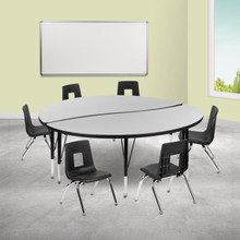 Emmy 60" Circle Wave Flexible Laminate Activity Table Set with 12" Student Stack Chairs, Grey/Black [FLF-XU-GRP-12CH-A60-HCIRC-GY-T-P-GG]