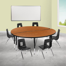 Emmy 60" Circle Wave Flexible Laminate Activity Table Set with 12" Student Stack Chairs, Oak/Black [FLF-XU-GRP-12CH-A60-HCIRC-OAK-T-P-GG]