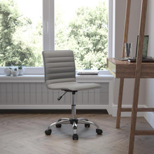 Low Back Designer Armless Light Gray Ribbed Swivel Task Office Chair [FLF-DS-512B-LTGY-GG]