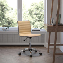 Low Back Designer Armless Tan Ribbed Swivel Task Office Chair [FLF-DS-512B-TAN-GG]