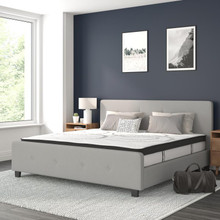 Tribeca King Size Tufted Upholstered Platform Bed in Light Gray Fabric with 10 Inch CertiPUR-US Certified Pocket Spring Mattress [FLF-HG-BM10-28-GG]