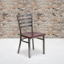 HERCULES Series Clear Coated Ladder Back Metal Restaurant Chair - Mahogany Wood Seat [FLF-XU-DG694BLAD-CLR-MAHW-GG]