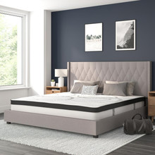 Riverdale King Size Tufted Upholstered Platform Bed in Light Gray Fabric with 10 Inch CertiPUR-US Certified Pocket Spring Mattress [FLF-HG-BM10-44-GG]