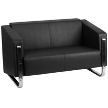 HERCULES Gallant Series Contemporary Black LeatherSoft Loveseat with Stainless Steel Frame [FLF-ZB-8803-2-LS-BK-GG]