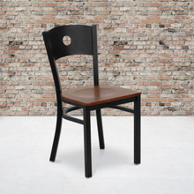 HERCULES Series Black Circle Back Metal Restaurant Chair - Cherry Wood Seat [FLF-XU-DG-60119-CIR-CHYW-GG]