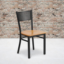 HERCULES Series Black Grid Back Metal Restaurant Chair - Natural Wood Seat [FLF-XU-DG-60115-GRD-NATW-GG]