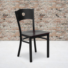 HERCULES Series Black Circle Back Metal Restaurant Chair - Mahogany Wood Seat [FLF-XU-DG-60119-CIR-MAHW-GG]