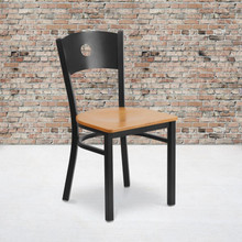 HERCULES Series Black Circle Back Metal Restaurant Chair - Natural Wood Seat [FLF-XU-DG-60119-CIR-NATW-GG]
