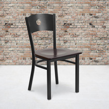 HERCULES Series Black Circle Back Metal Restaurant Chair - Walnut Wood Seat [FLF-XU-DG-60119-CIR-WALW-GG]