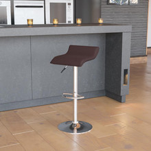 Contemporary Brown Vinyl Adjustable Height Barstool with Solid Wave Seat and Chrome Base [FLF-DS-801-CONT-BRN-GG]