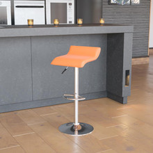 Contemporary Orange Vinyl Adjustable Height Barstool with Solid Wave Seat and Chrome Base [FLF-DS-801-CONT-ORG-GG]