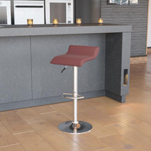 Contemporary Burgundy Vinyl Adjustable Height Barstool with Solid Wave Seat and Chrome Base [FLF-DS-801-CONT-BURG-GG]