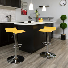 Contemporary Yellow Vinyl Adjustable Height Barstool with Solid Wave Seat and Chrome Base [FLF-DS-801-CONT-YEL-GG]