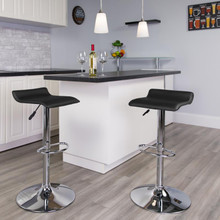 Contemporary Black Vinyl Adjustable Height Barstool with Solid Wave Seat and Chrome Base [FLF-DS-801-CONT-BK-GG]