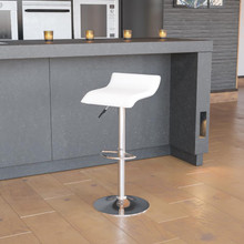 Contemporary White Vinyl Adjustable Height Barstool with Solid Wave Seat and Chrome Base [FLF-DS-801-CONT-WH-GG]