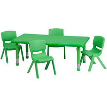 24''W x 48''L Rectangular Green Plastic Height Adjustable Activity Table Set with 4 Chairs [FLF-YU-YCX-0013-2-RECT-TBL-GREEN-R-GG]