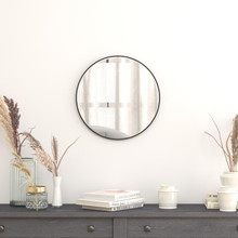 20" Round Black Metal Framed Wall Mirror - Large Accent Mirror for Bathroom, Vanity, Entryway, Dining Room, & Living Room [FLF-RH-M003-RD50MB-BK-GG]