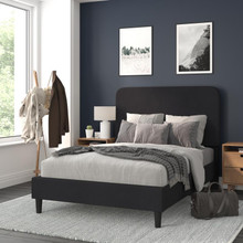 Addison Charcoal Full Fabric Upholstered Platform Bed - Headboard with Rounded Edges - No Box Spring or Foundation Needed [FLF-HG-3WPB21-F02-F-BK-GG]