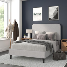 Addison Light Grey Full Fabric Upholstered Platform Bed - Headboard with Rounded Edges - No Box Spring or Foundation Needed [FLF-HG-3WPB21-F02-F-GY-GG]