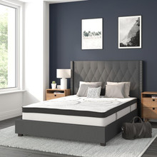 Riverdale Full Size Tufted Upholstered Platform Bed in Dark Gray Fabric with 10 Inch CertiPUR-US Certified Pocket Spring Mattress [FLF-HG-BM10-46-GG]