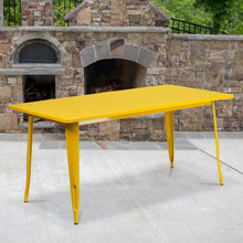 Commercial Grade 31.5" x 63" Rectangular Yellow Metal Indoor-Outdoor Table [FLF-ET-CT005-YL-GG]