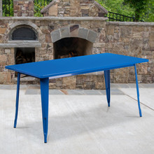 Commercial Grade 31.5" x 63" Rectangular Blue Metal Indoor-Outdoor Table [FLF-ET-CT005-BL-GG]