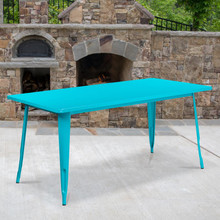 Commercial Grade 31.5" x 63" Rectangular Crystal Teal-Blue Metal Indoor-Outdoor Table [FLF-ET-CT005-CB-GG]