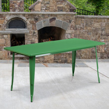 Commercial Grade 31.5" x 63" Rectangular Green Metal Indoor-Outdoor Table [FLF-ET-CT005-GN-GG]