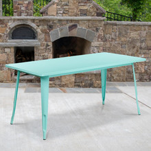 Commercial Grade 31.5" x 63" Rectangular Mint Green Metal Indoor-Outdoor Table [FLF-ET-CT005-MINT-GG]