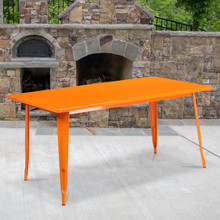 Commercial Grade 31.5" x 63" Rectangular Orange Metal Indoor-Outdoor Table [FLF-ET-CT005-OR-GG]