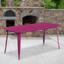 Commercial Grade 31.5" x 63" Rectangular Purple Metal Indoor-Outdoor Table [FLF-ET-CT005-PUR-GG]