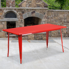 Commercial Grade 31.5" x 63" Rectangular Red Metal Indoor-Outdoor Table [FLF-ET-CT005-RED-GG]