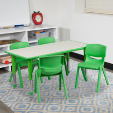 23.625''W x 47.25''L Rectangular Green Plastic Height Adjustable Activity Table Set with 4 Chairs [FLF-YU-YCY-060-0034-RECT-TBL-GREEN-GG]
