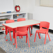 23.625''W x 47.25''L Rectangular Red Plastic Height Adjustable Activity Table Set with 4 Chairs [FLF-YU-YCY-060-0034-RECT-TBL-RED-GG]
