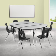 Emmy 86" Oval Wave Flexible Laminate Activity Table Set with 18" Student Stack Chairs, Grey/Black [FLF-XU-GRP-18CH-A3060CON-60-GY-T-A-GG]