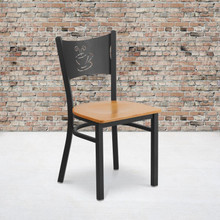 HERCULES Series Black Coffee Back Metal Restaurant Chair - Natural Wood Seat [FLF-XU-DG-60099-COF-NATW-GG]