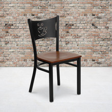 HERCULES Series Black Coffee Back Metal Restaurant Chair - Cherry Wood Seat [FLF-XU-DG-60099-COF-CHYW-GG]